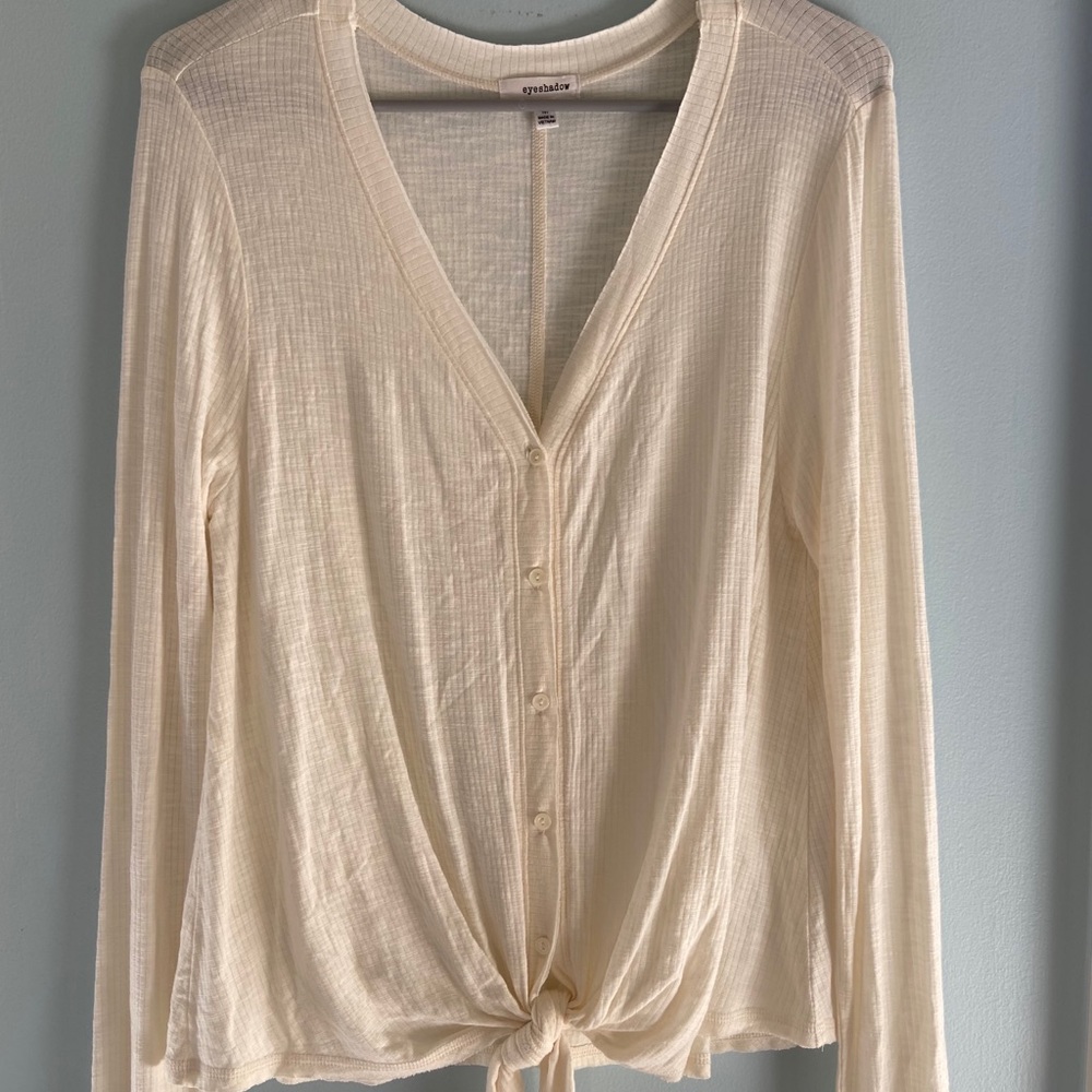 Cream Long Sleeve Button-Up Blouse